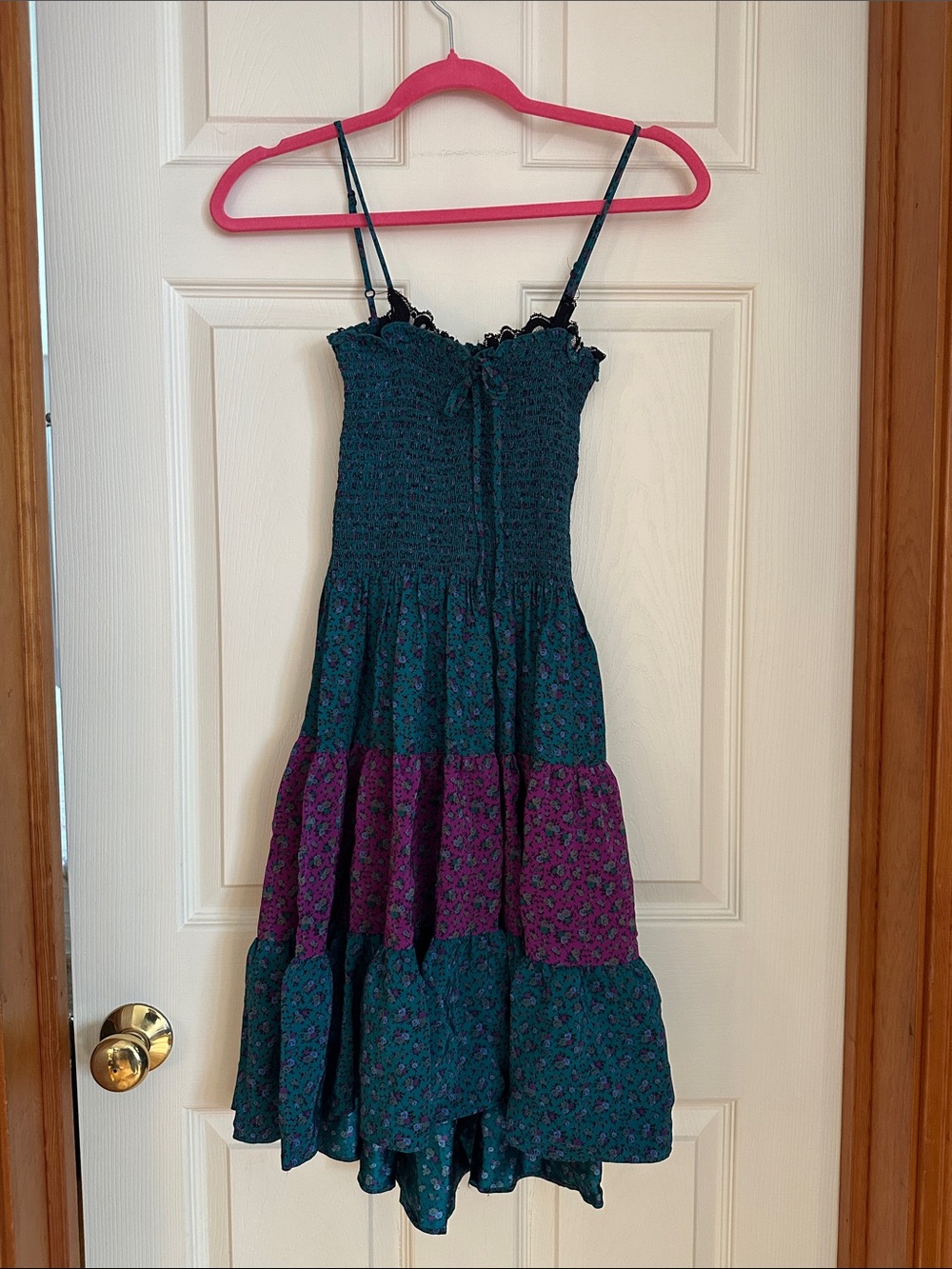 Vintage Y2K Betsey Johnson Teal Floral High-Low Milkmaid Dress with Lace Trim 4 - Picture 2 of 11
